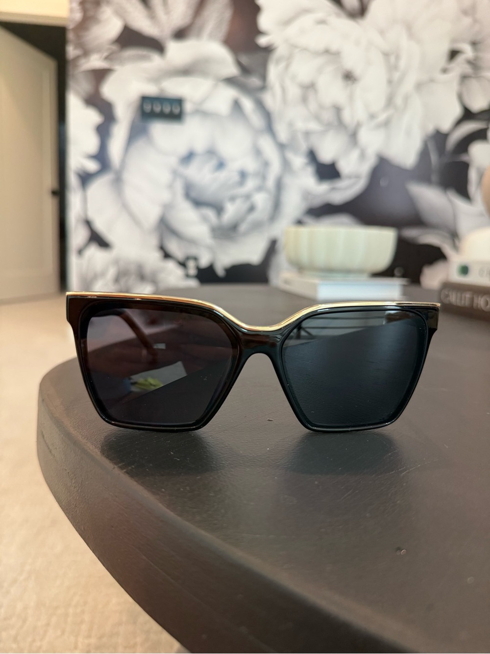 Quay Australia Black Gradient Square Sunglasses with Tortoiseshell Accents